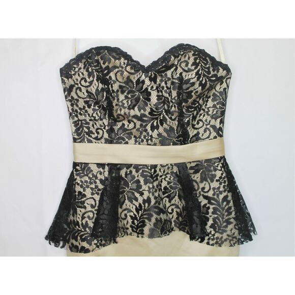 Impression Size 6 Strapless Satin & Lace Peplum Black Mini Dress Lined Sexy Prom - Picture 3 of 8